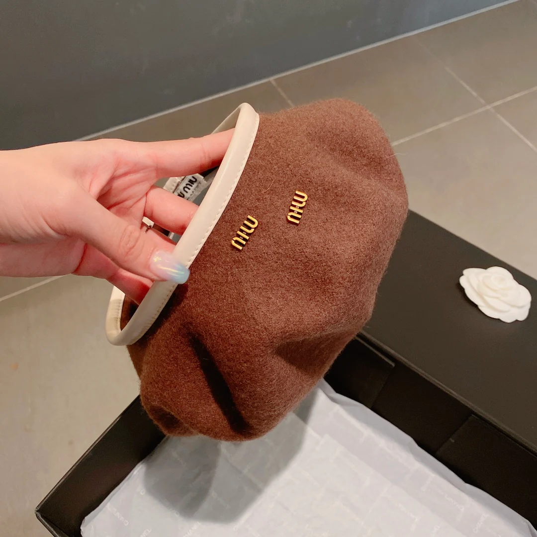 Шерстяной берет Miu Miu - коричневый
