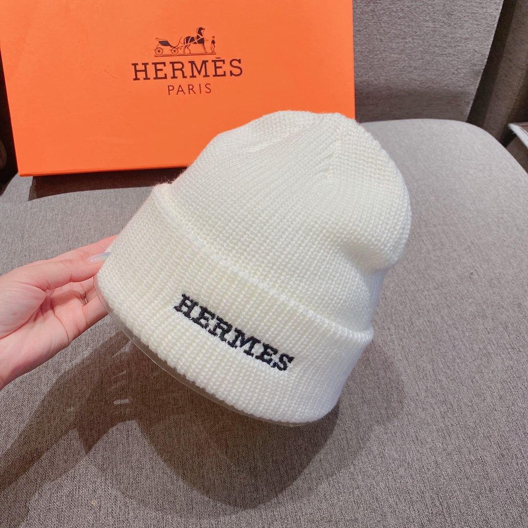 Hermes - Вязаная шапка-бини - Унисекс - Белая