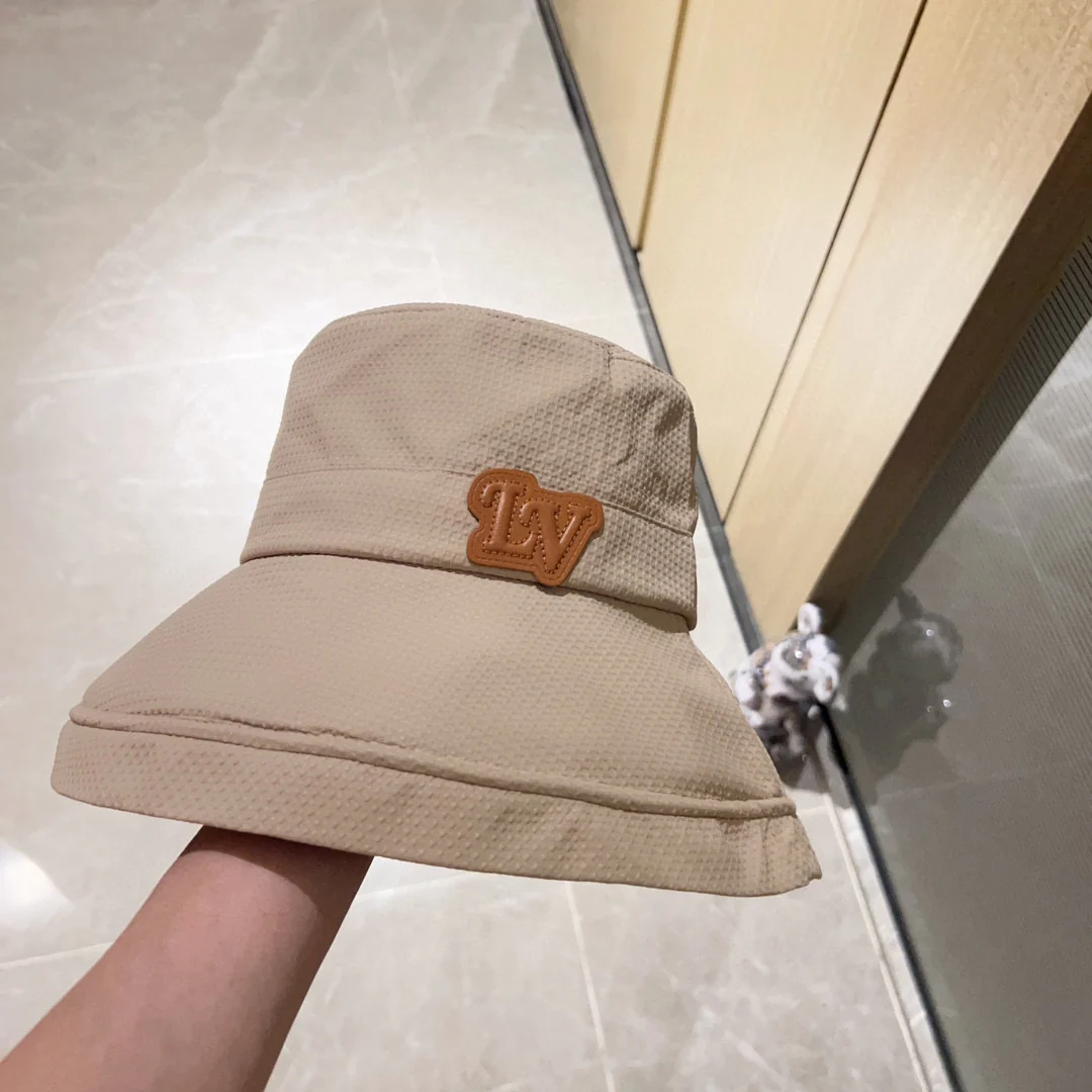 Новая кожаная широкополая рыбацкая шляпа с логотипом LV 2023 — абрикосовый цвет.