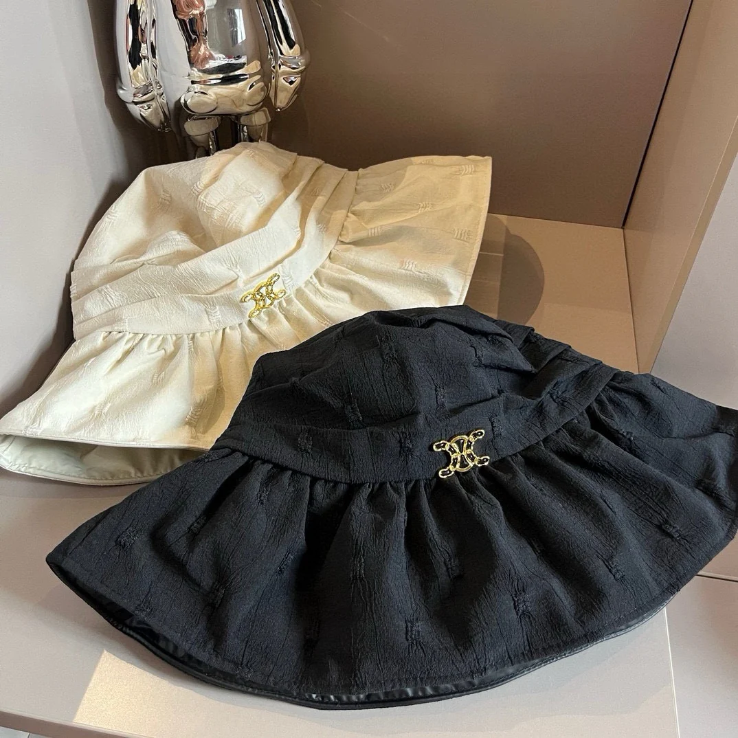 Celine - Солнцезащитная шляпа с оборками - Белая