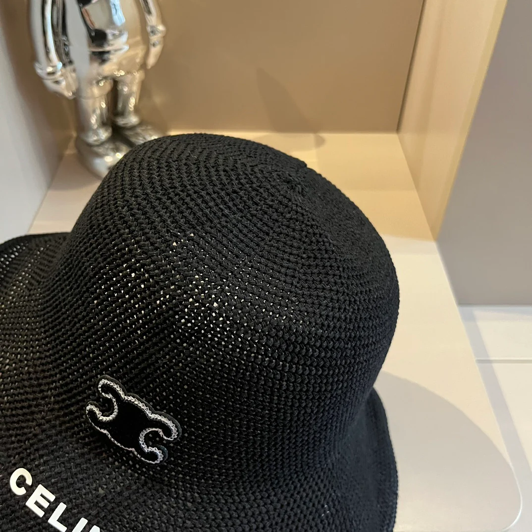 Celine - Новая ажурная плетеная рыбацкая шляпа - Черная