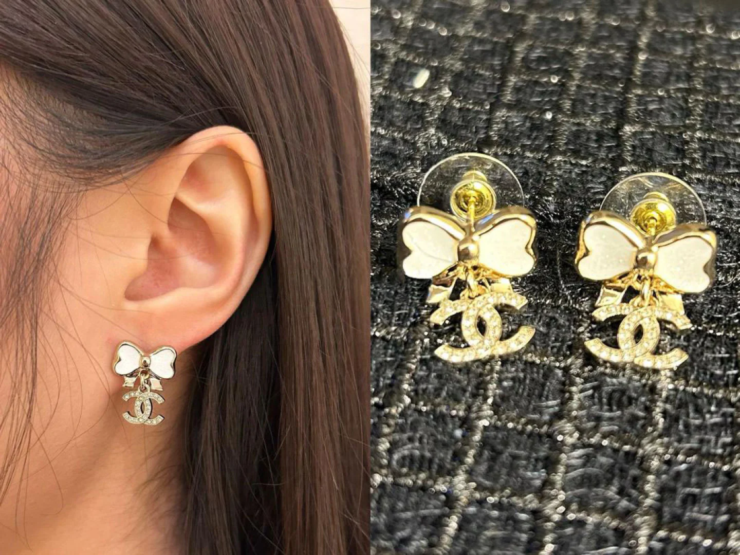 Chanel - Серьги с подвеской-бабочкой и двойной буквой С, 25 пенсов