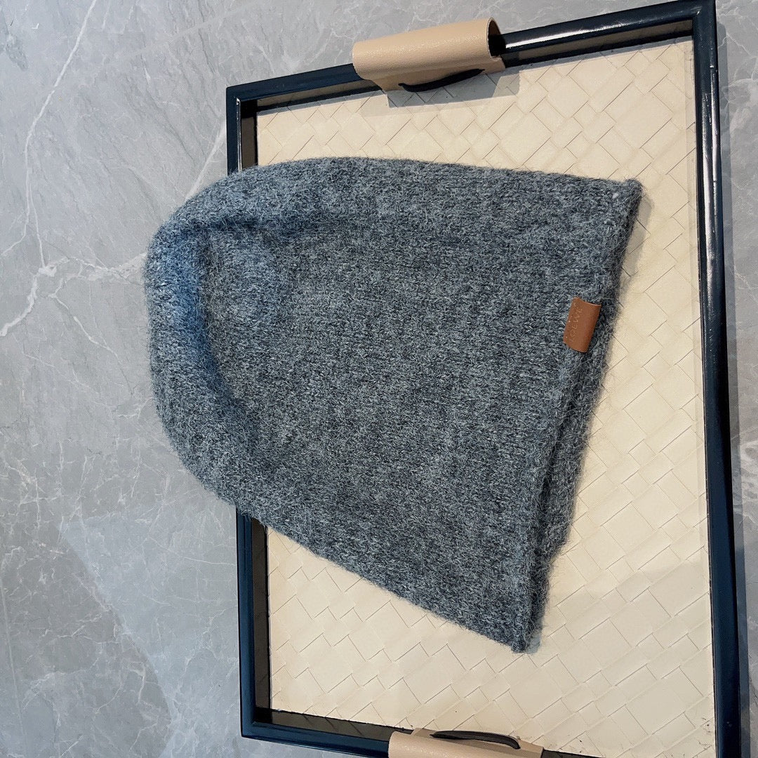 Вязаная шапка-бини LOEWE в стиле хип-хоп, осень/зима, серая.