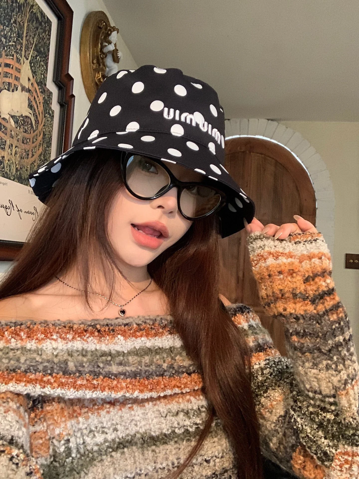 Miu Miu - Новая рыбацкая шляпа из чистого хлопка в горошек - Черная