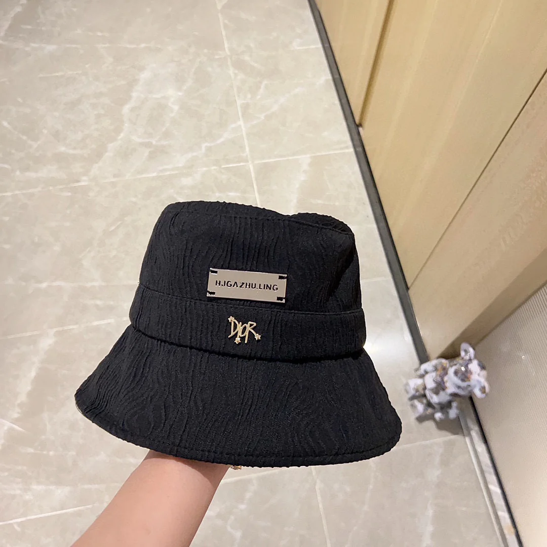 Dior 2023 Ранняя осень Новая простая металлическая рыбацкая шляпа - Черная
