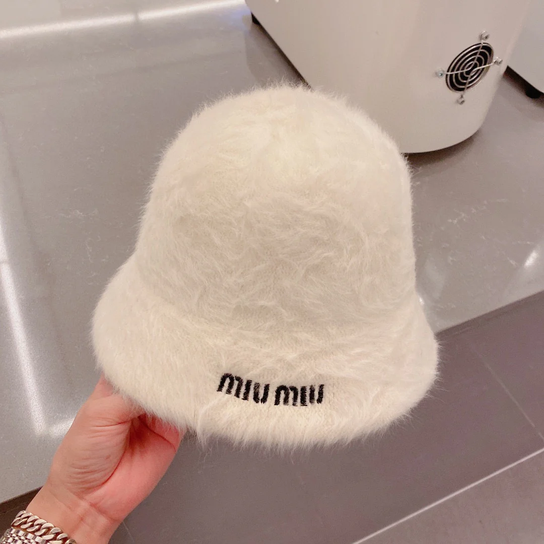 Miu Miu - Рыбацкая шляпа из кроличьего меха - Белая