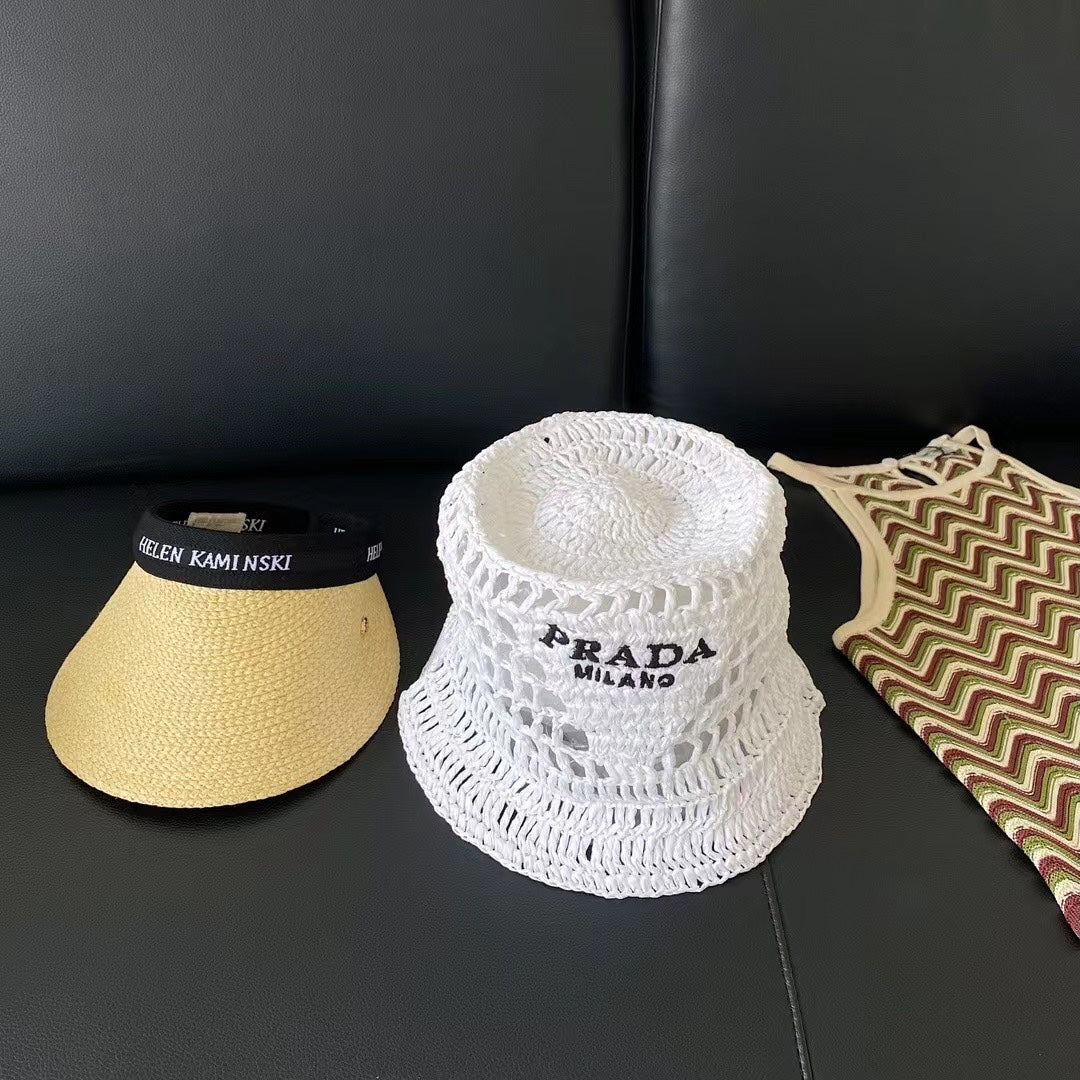 Новинка сезона весна/лето 2023 от Prada - Плетеная ажурная рыбацкая шляпа - Белая