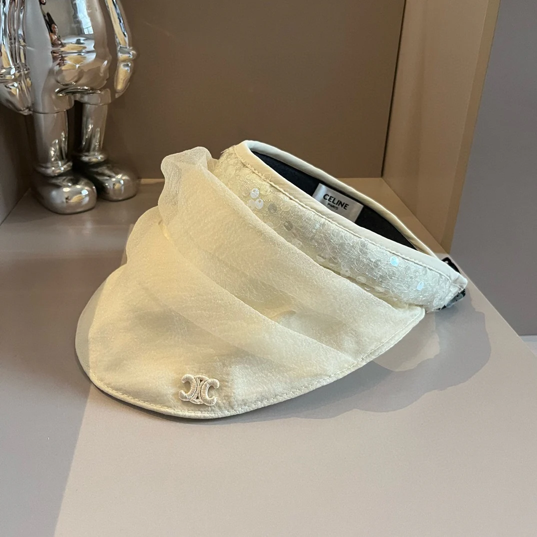 Celine - Новая шелковая шляпа от солнца с пайетками - Бежевая