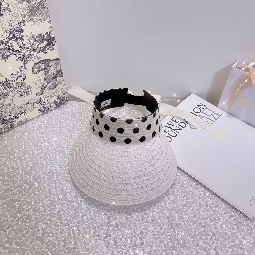 Dior - Солнцезащитная шляпа в горошек на завязках - Регулируемая - 1