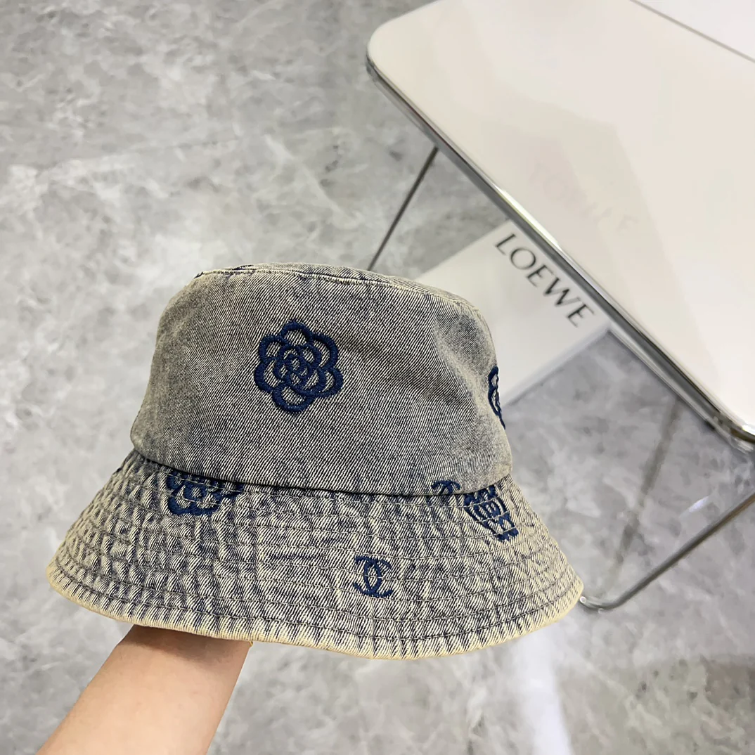 Chanel - Уникальная вышитая ковбойская рыбацкая шляпа - серая