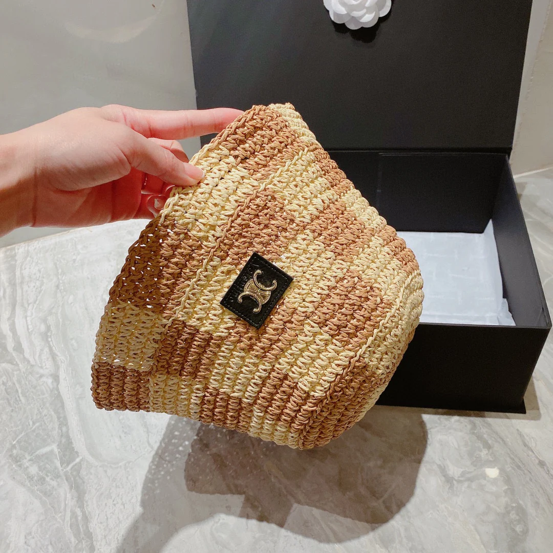 Рыбацкая шляпа Celine в клетку из соломы - 1 шт.