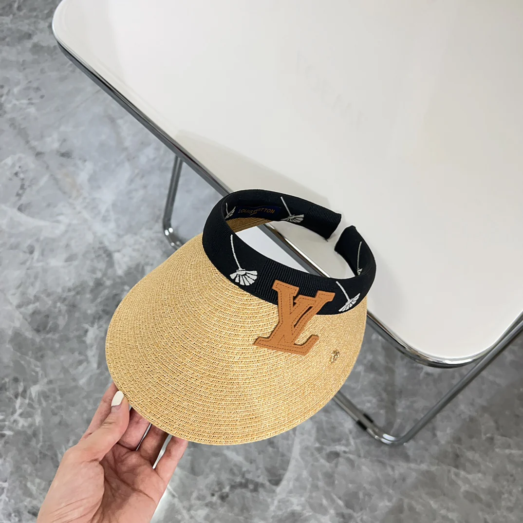Новинка LV 2024 — Солнцезащитная шляпа из рафии — Черная