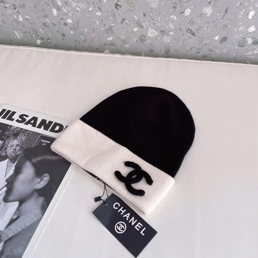 Chanel - Вязаная шапка-бини - Унисекс - Популярно на Xiaohongshu - Черная