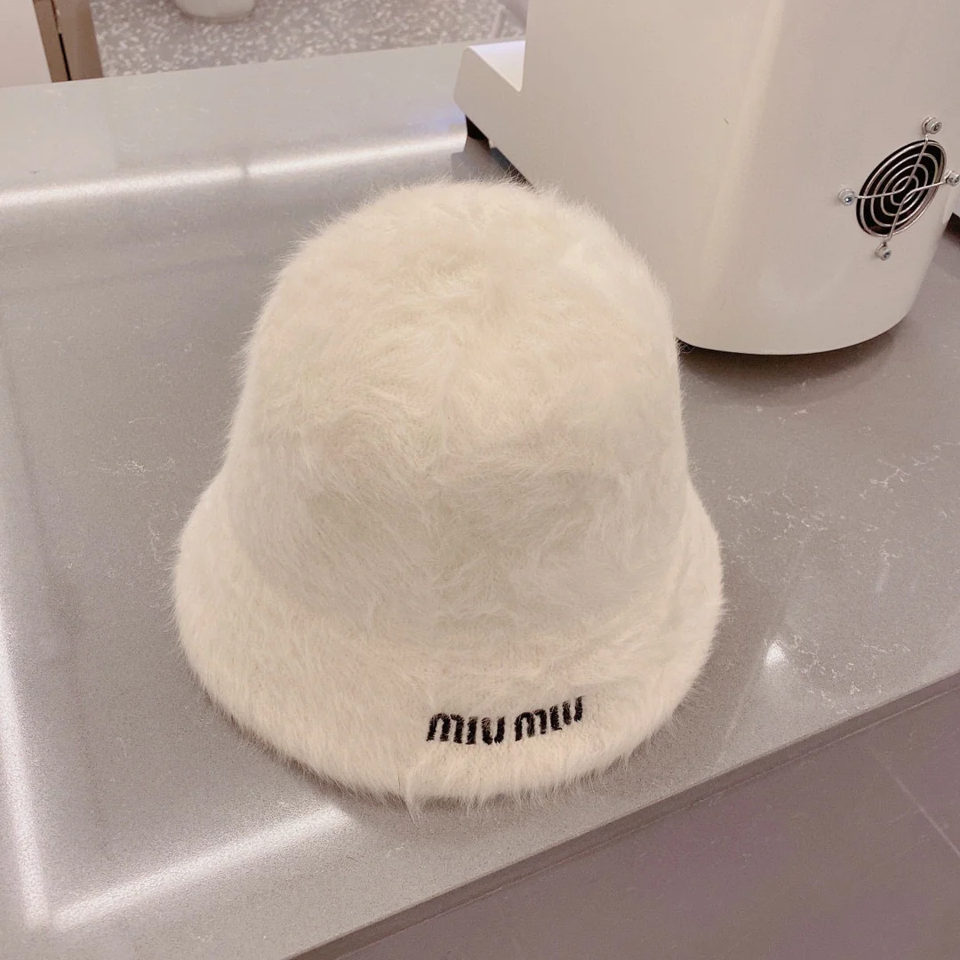 Miu Miu - Рыбацкая шляпа из кроличьего меха - Белая