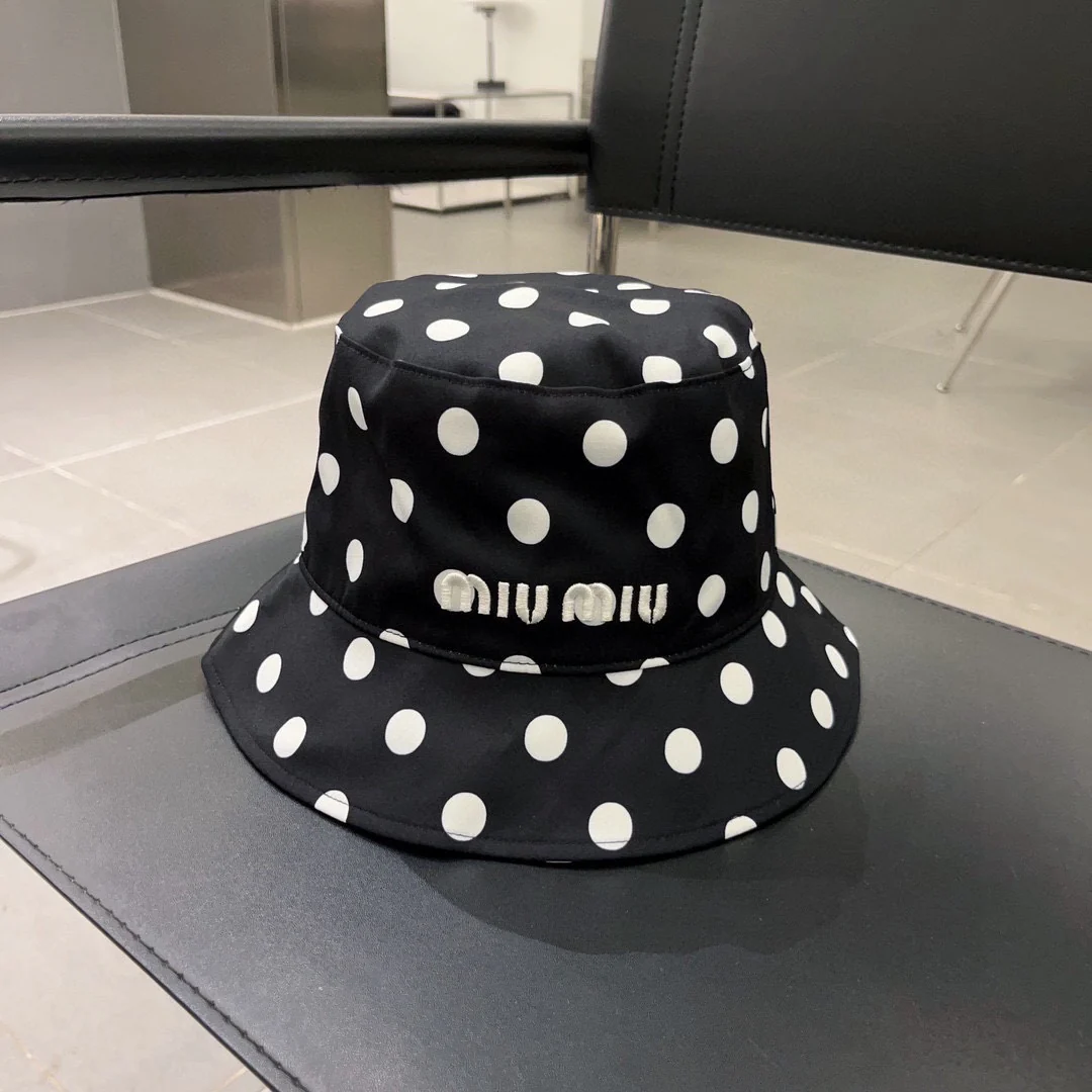Miu Miu - Новая рыбацкая шляпа из чистого хлопка в горошек - Черная