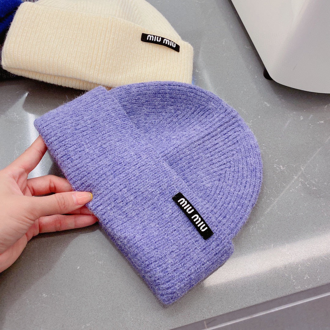 Miu Miu - Вязаная шапка-бини - Унисекс - Фиолетовая