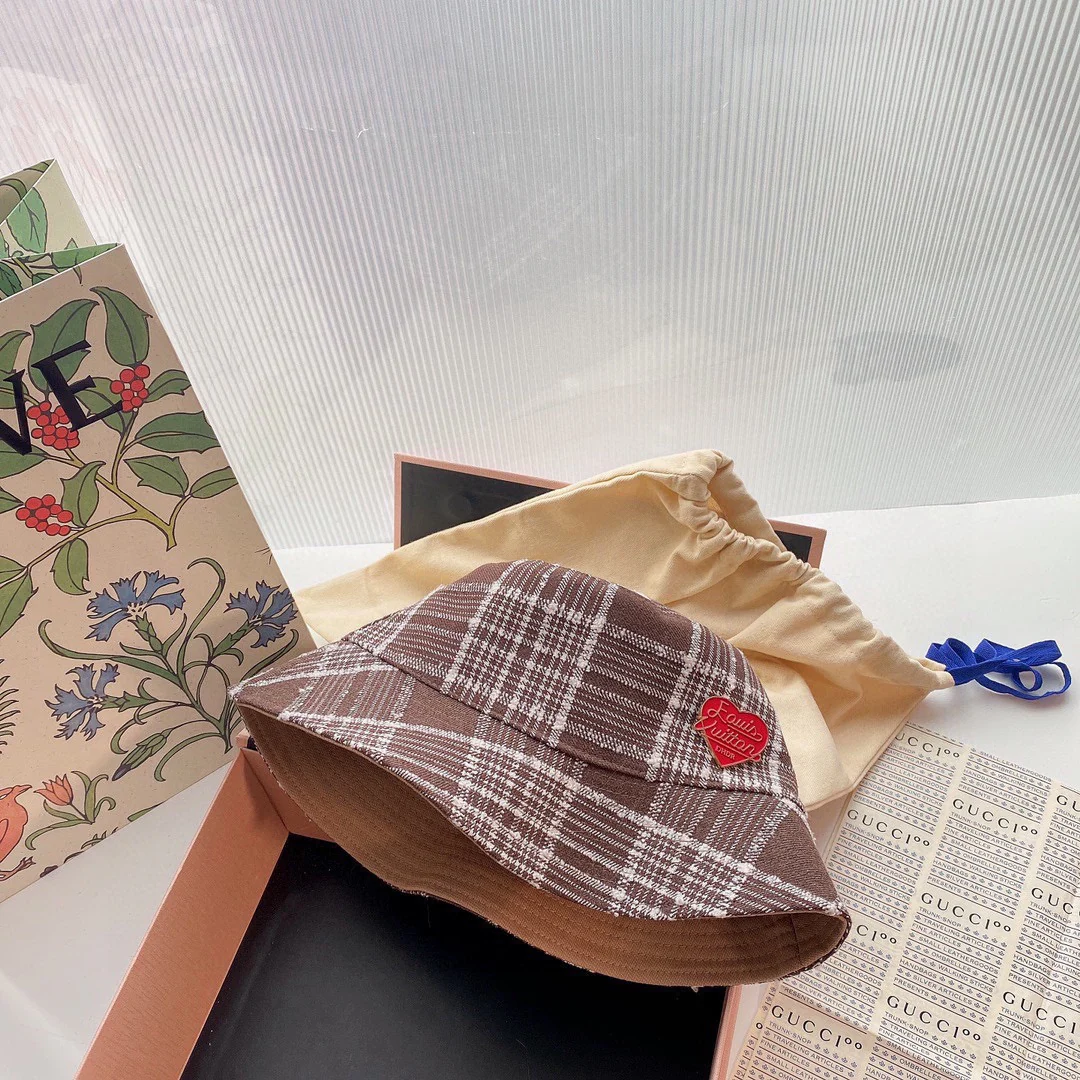 LV - Двусторонняя клетчатая рыбацкая шляпа - Коричневая