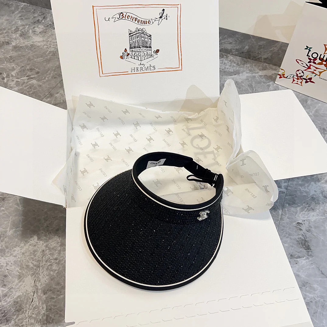 Шляпа от солнца Chanel 2024 Summer New Pearl Logo Sequin Sun Hat - Black