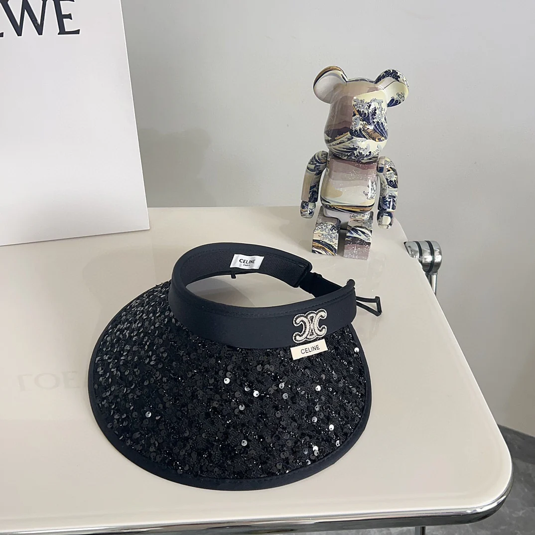 Новая летняя шляпа от солнца Celine 2024 с пайетками - черная