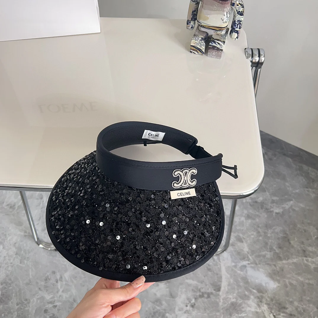 Новая летняя шляпа от солнца Celine 2024 с пайетками - черная