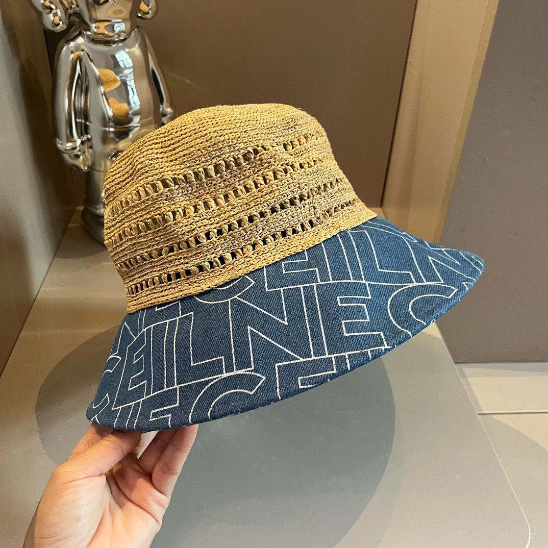 Celine - Новая рыбацкая шляпа из рафии в стиле пэчворк - абрикосового цвета