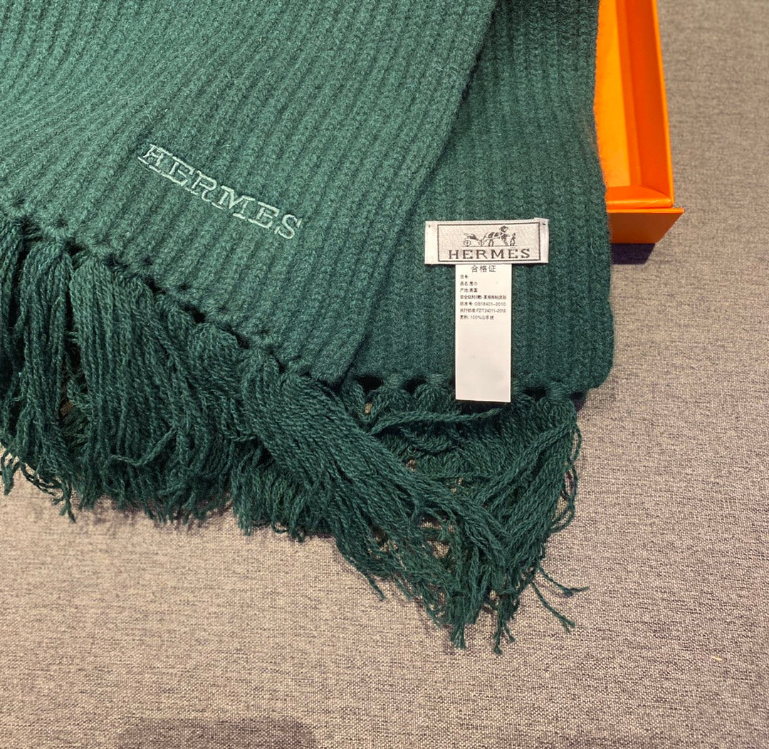 Вязаный комплект из кашемировой шапки и шапки Hermes - темно-зеленый