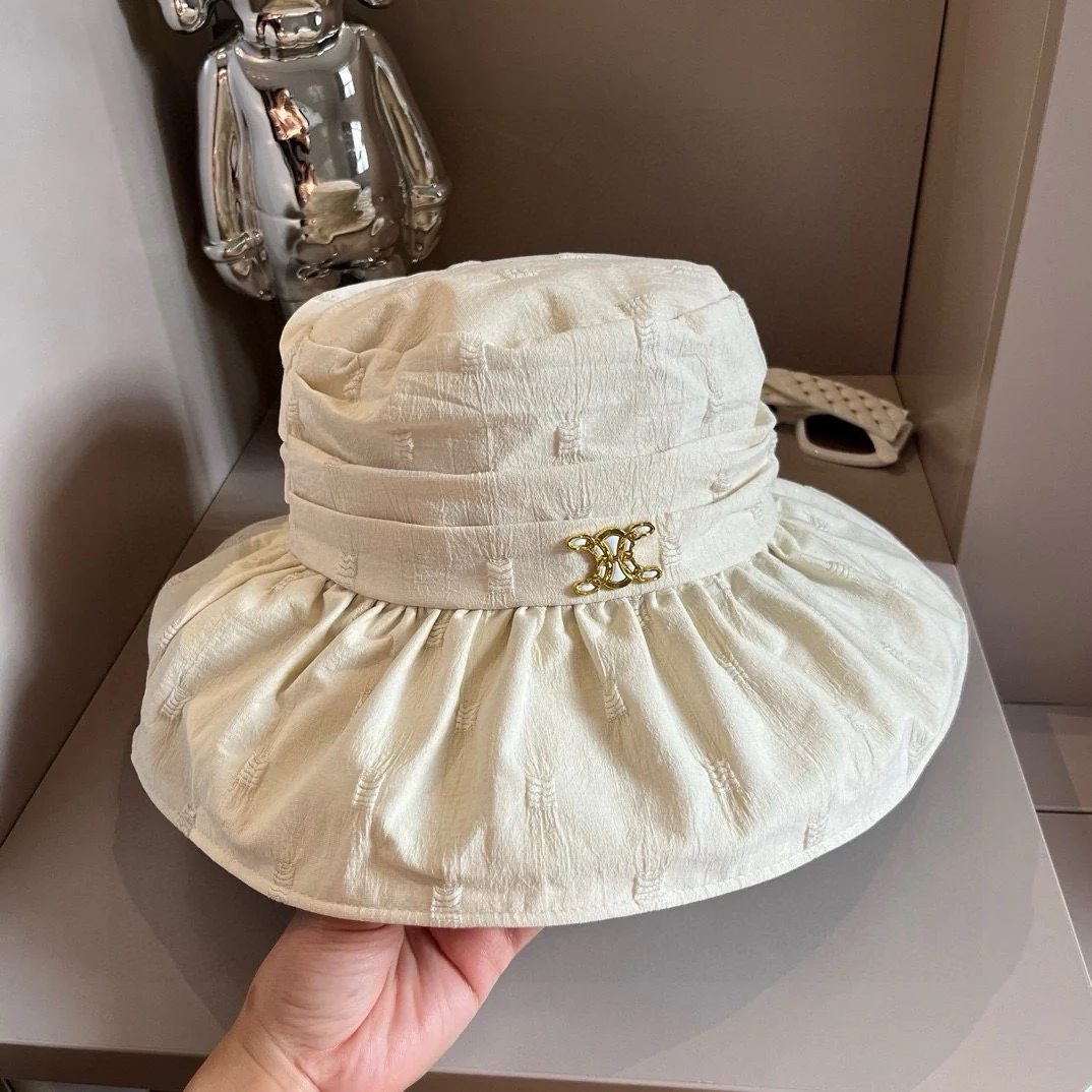 Celine - Солнцезащитная шляпа с оборками - Белая