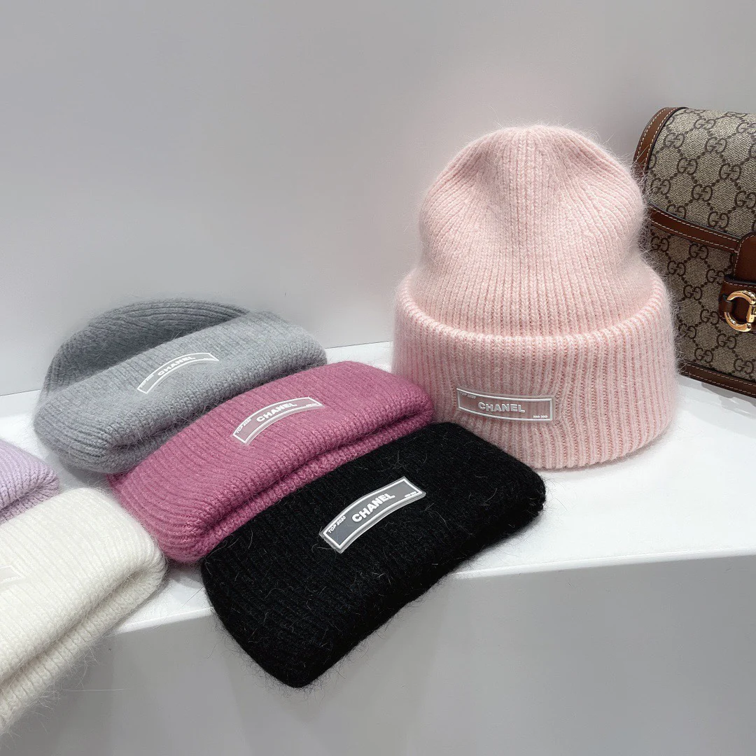 Chanel - Вязаная шапка из кроличьего меха - Розовая - 1