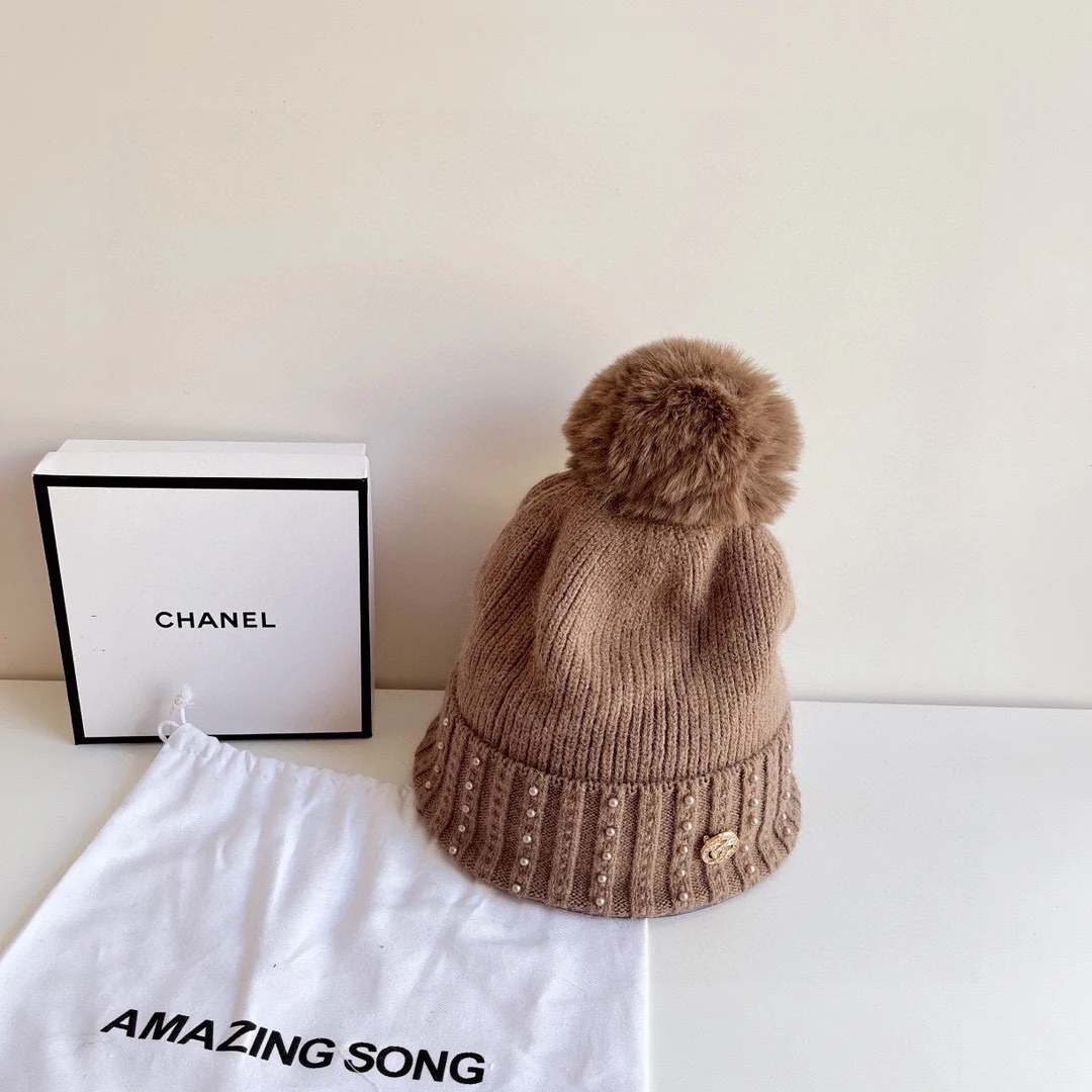 Chanel - Вязаная шапка - Коричневая