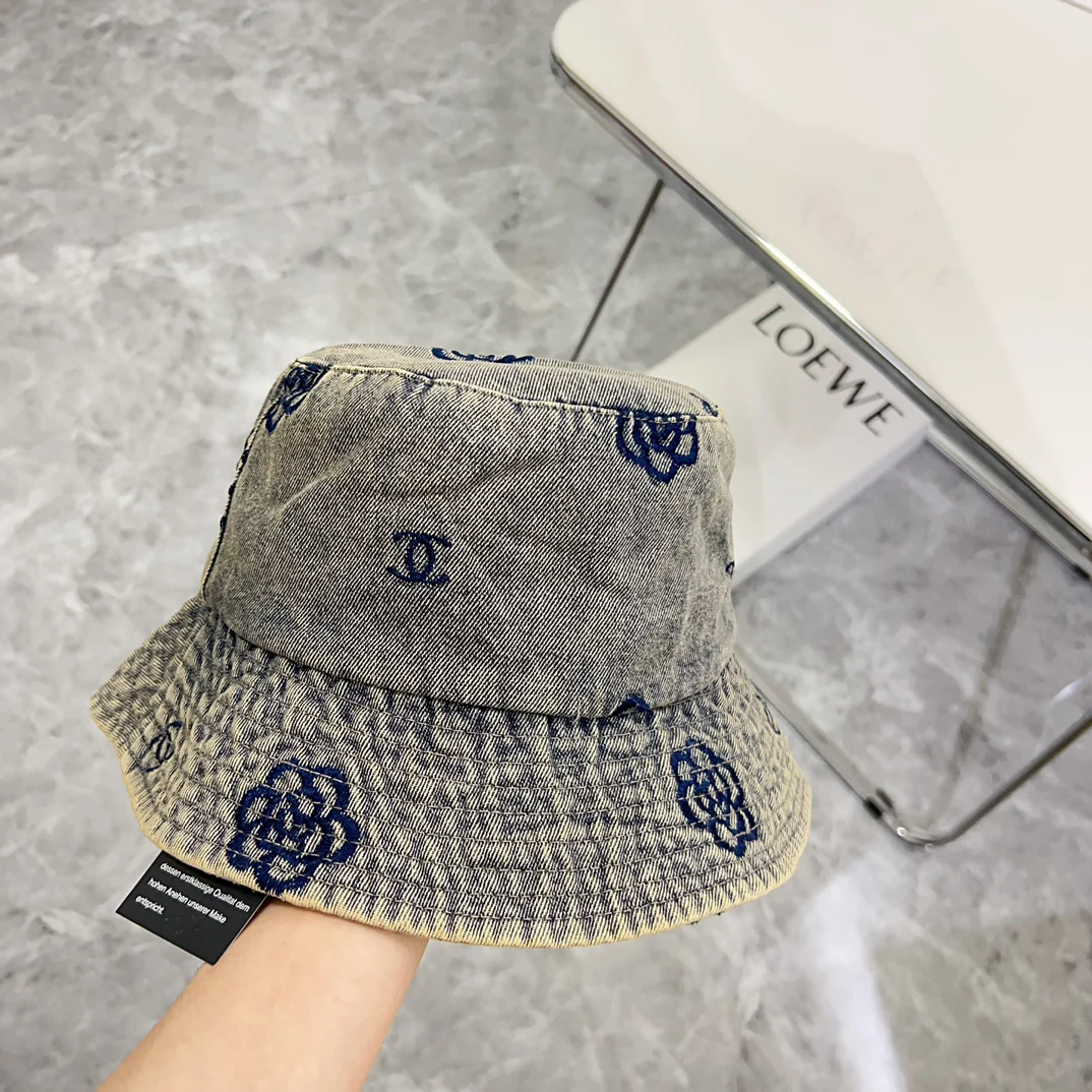 Chanel - Уникальная вышитая ковбойская рыбацкая шляпа - серая