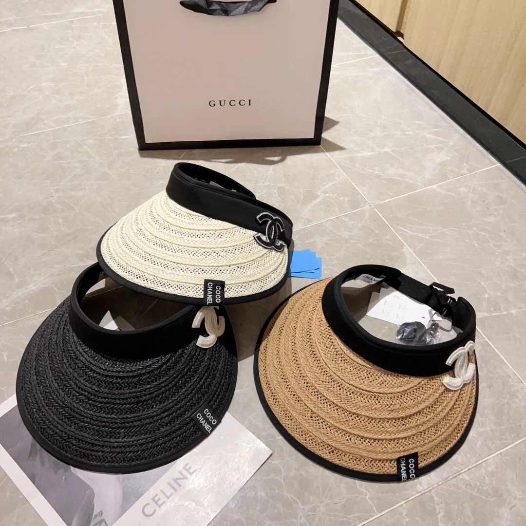 Новинка лета 2023 от Chanel - Соломенная шляпа-козырек - Солнцезащитная шляпа - Черная