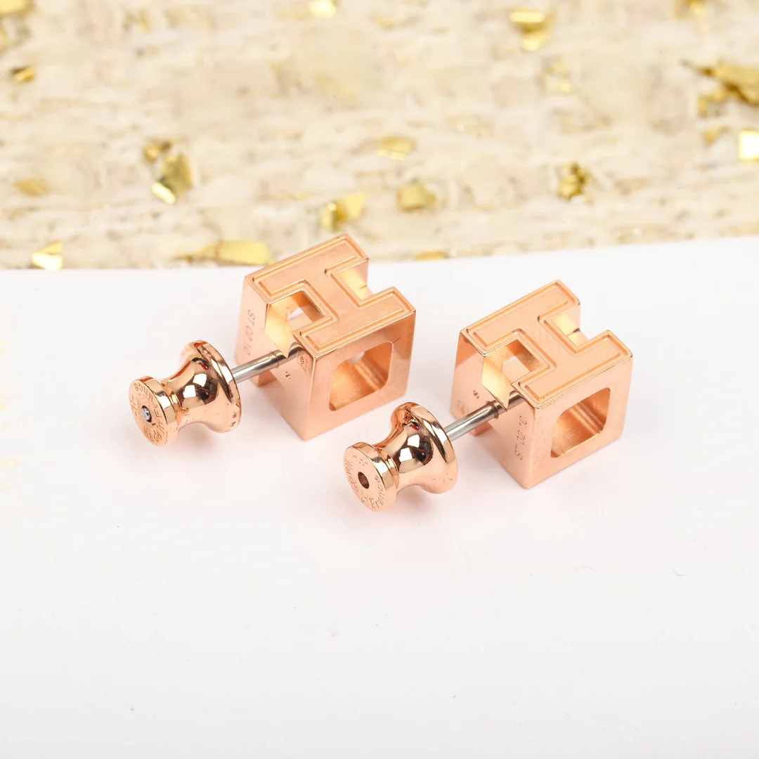 Серьги Hermes - Розовое золото - 001