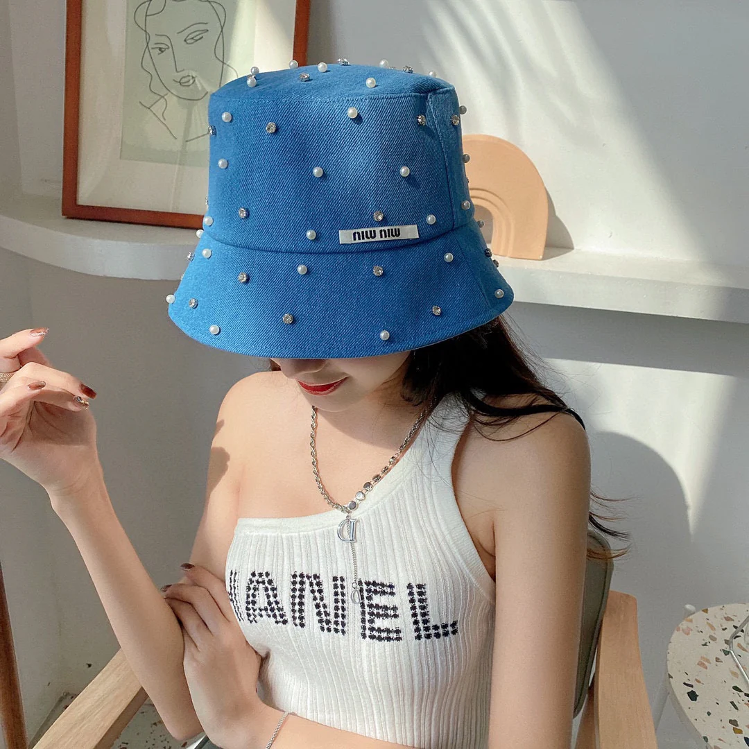 Miu Miu - Популярный товар в интернете - Панама из парусины - Обильно украшена жемчугом и стразами - 5 цветов - 1
