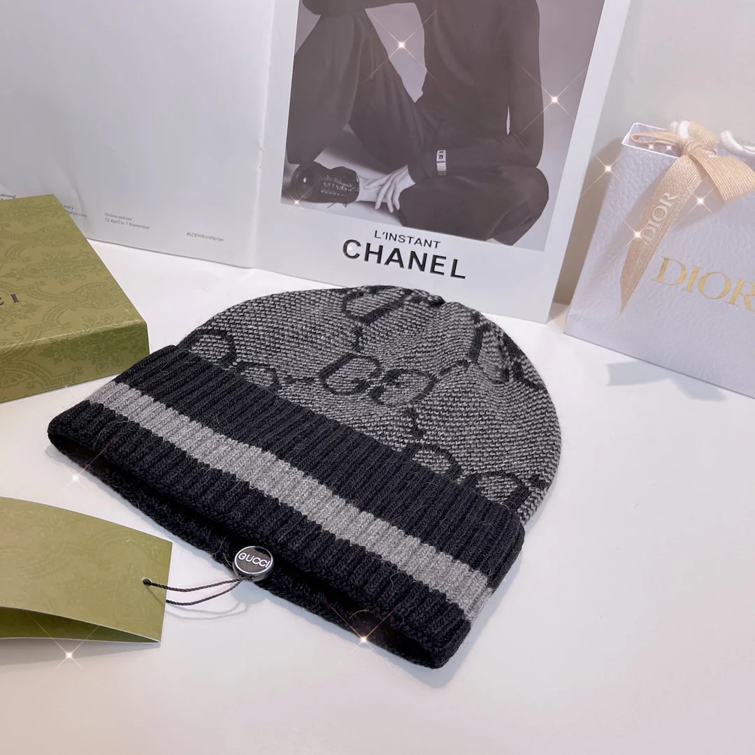 Gucci - Вязаная шапка на резинке - Черно-серая