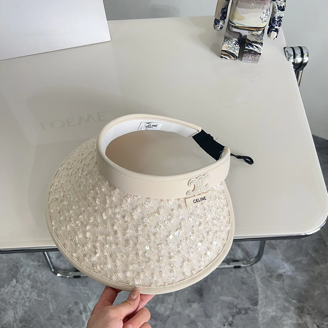 Новая летняя шляпа от солнца Celine 2024 с пайетками - бежевая.