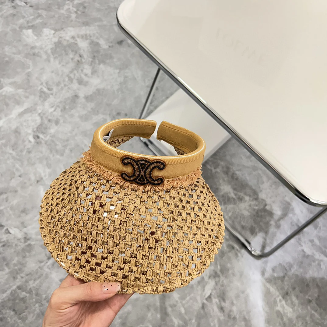 Новая летняя шляпа от солнца Celine 2024 с ажурным плетением, цвет хаки.