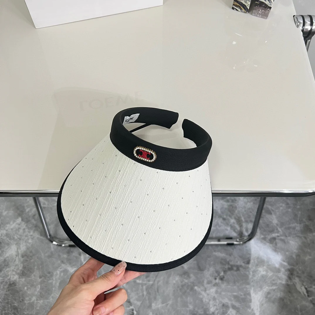 Летняя роскошная солнцезащитная шляпа Celine 2024 с стразами - белая.