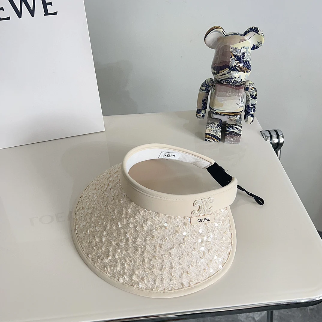 Новая летняя шляпа от солнца Celine 2024 с пайетками - бежевая.