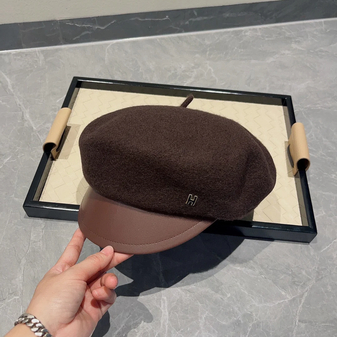 Берет Hermes из шерсти и кожи - коричневый