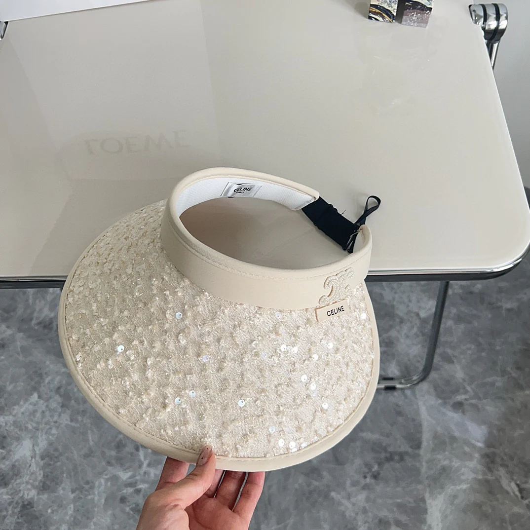 Новая летняя шляпа от солнца Celine 2024 с пайетками - бежевая.