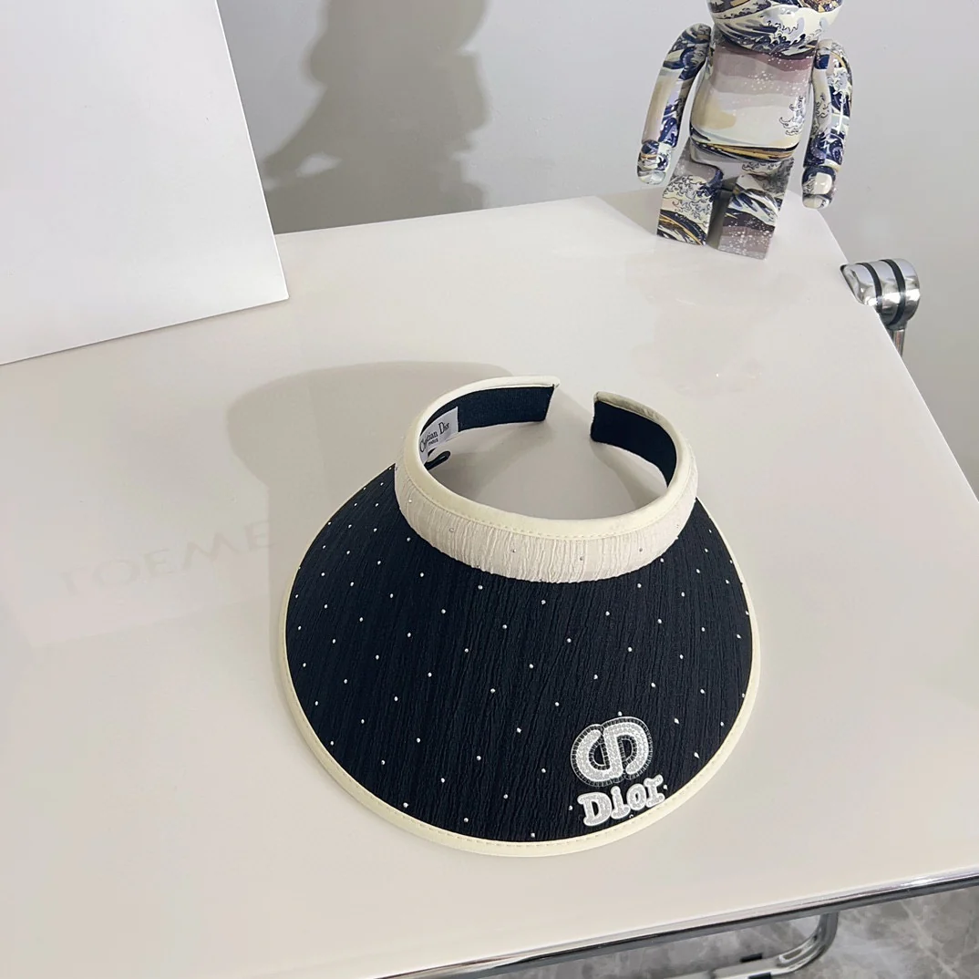 Новая летняя солнцезащитная шляпа Dior 2024 с стразами - черная