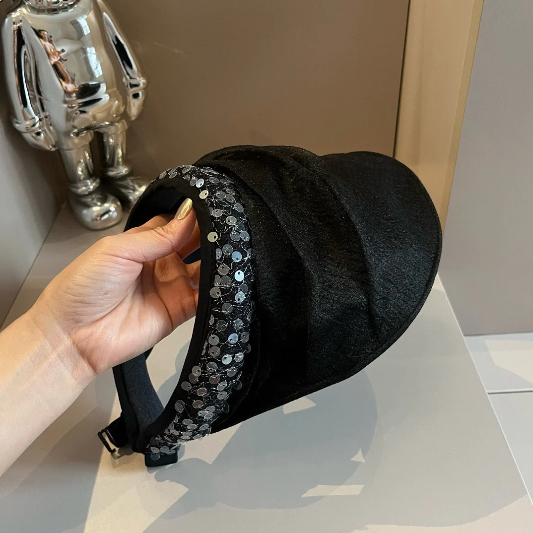 Celine - Новая шелковая шляпа от солнца с пайетками - Черная