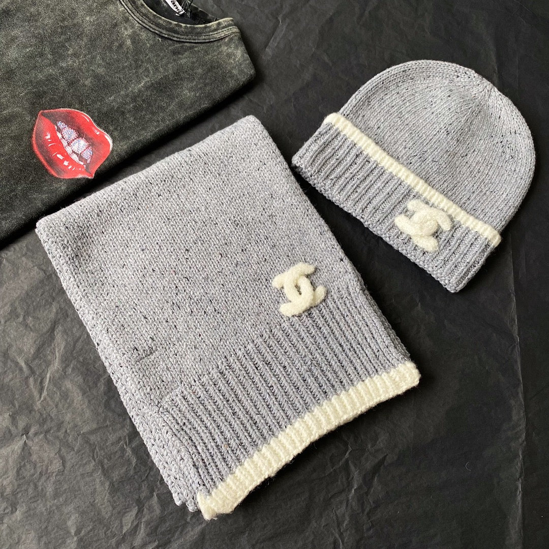 Chanel - Модная шерстяная вязаная шапка - Серая