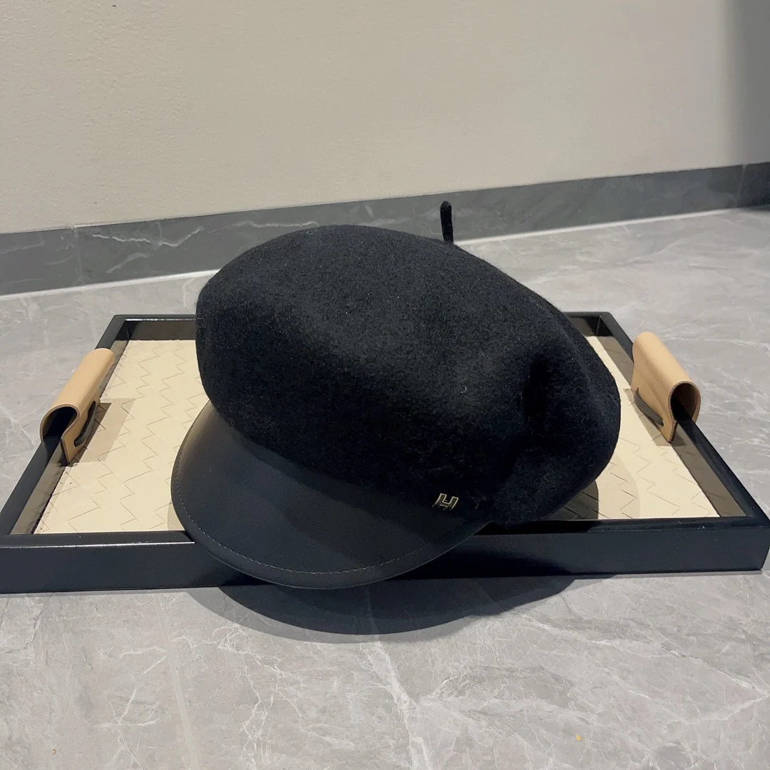 Берет Hermes из шерсти и кожи - черный