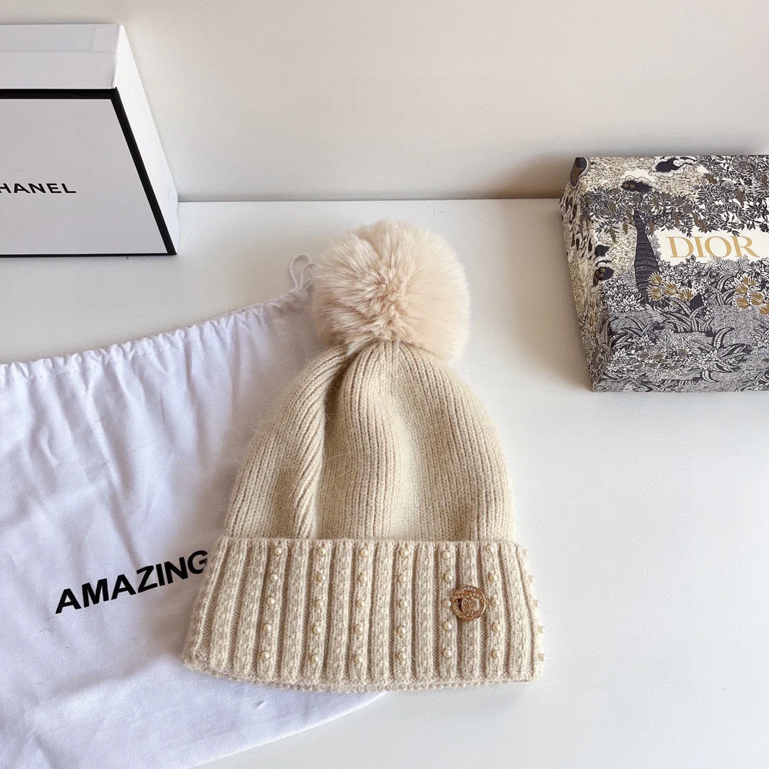 Chanel - Вязаная шапка - Бежевая