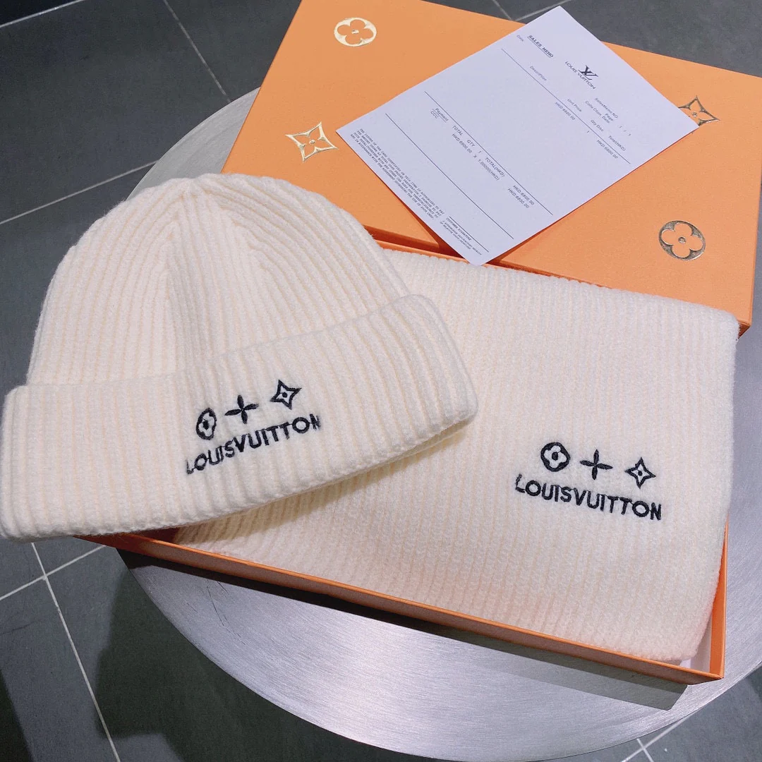 LV - Шерстяная вязаная шапка-бини - Унисекс - Белая