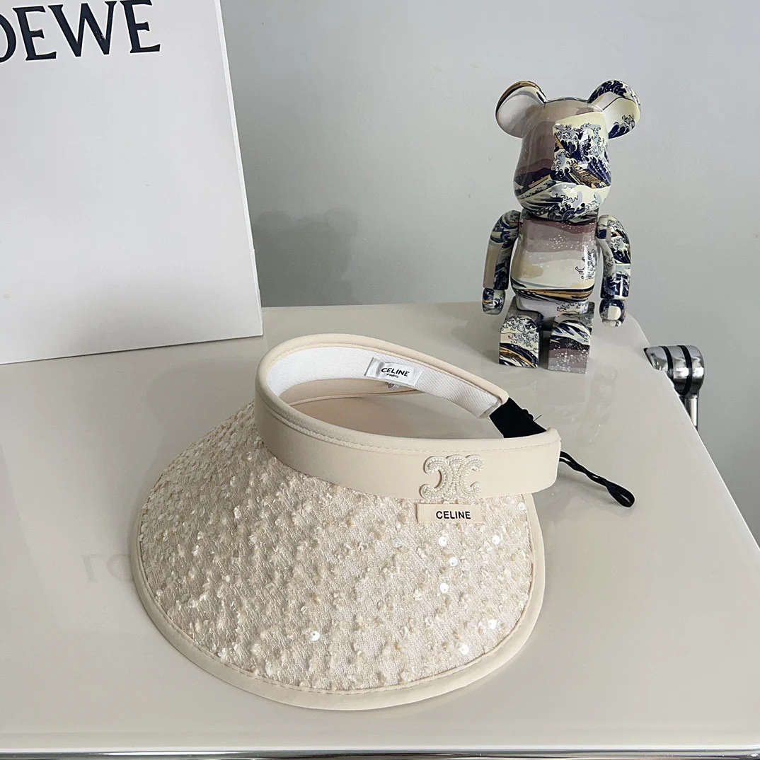 Новая летняя шляпа от солнца Celine 2024 с пайетками - бежевая.