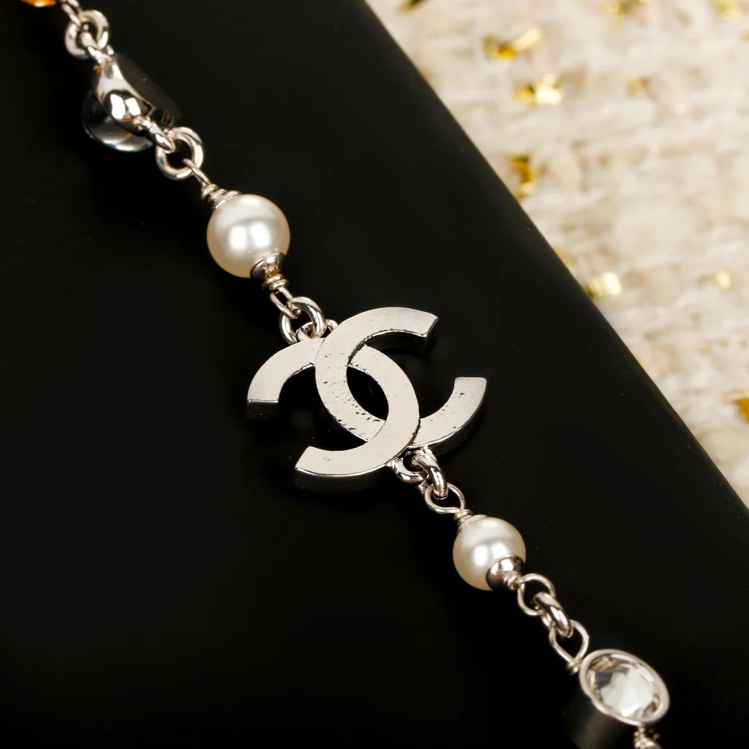 Колье Chanel Heart Candy Double C Pearl Sweater Necklace 25p - Розовое - Синее