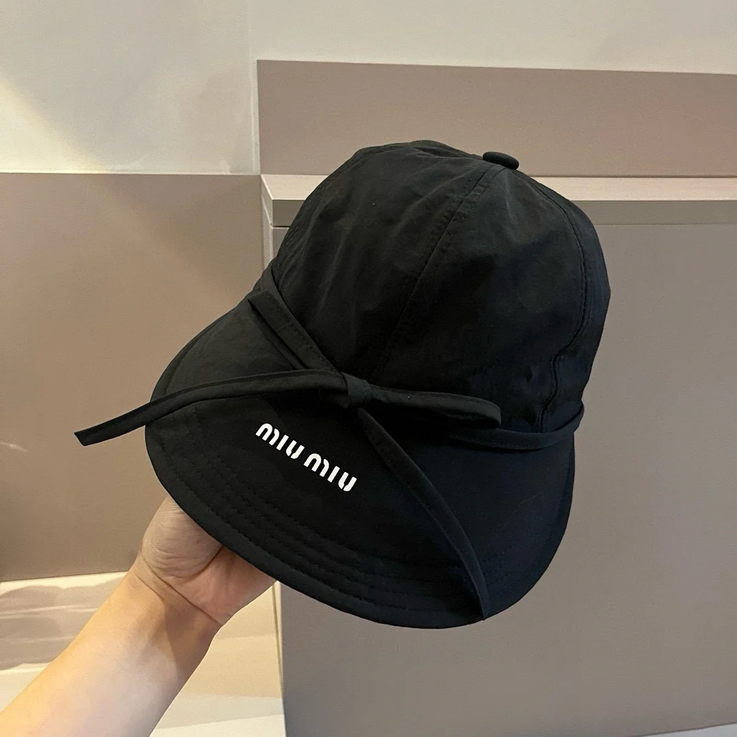 Miu Miu - Новая солнцезащитная шляпа с бантом - Черная