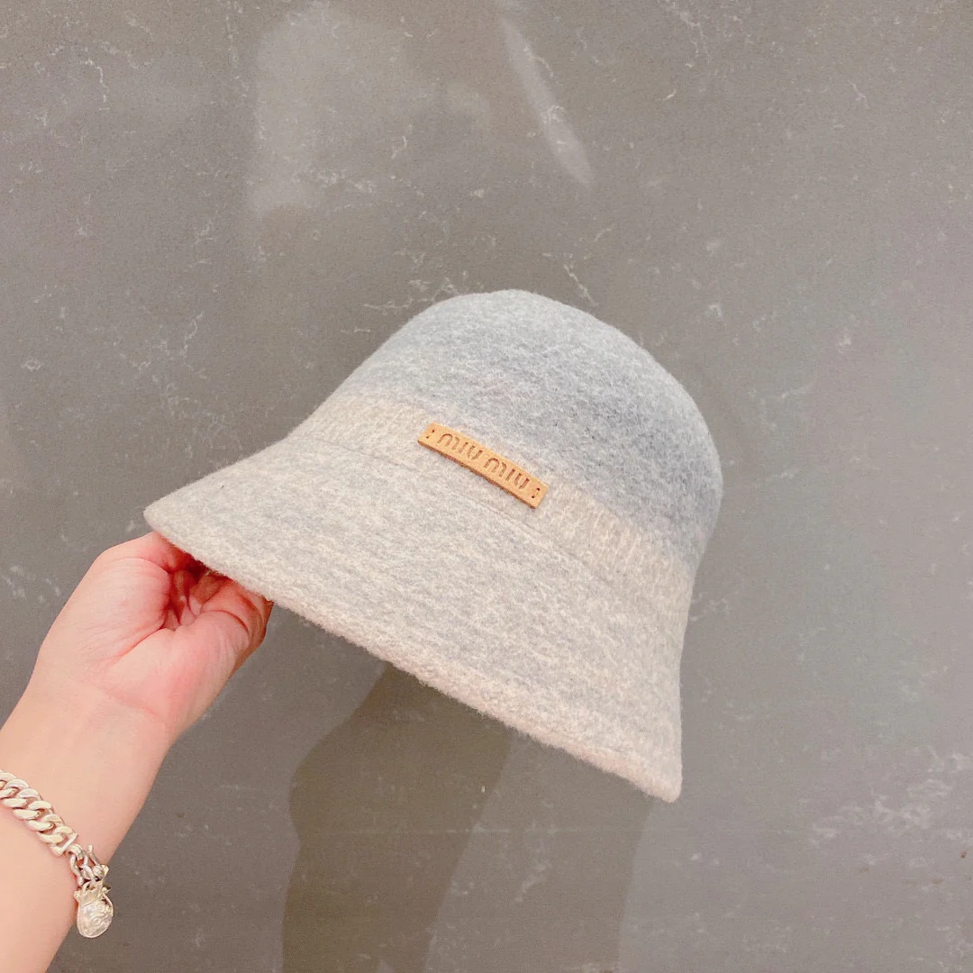 Miu Miu - Шерстяная градиентная рыбацкая шляпа - Серая